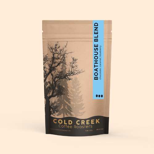 Bag of Cold Creek Coffee Boathouse Blend Medium Roast made with Ethiopian and Colombian beans