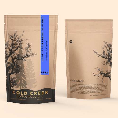 Cold Creek Coffee Castleton Premium Blend bag, ethically sourced, Fairtrade, and Organic-cert