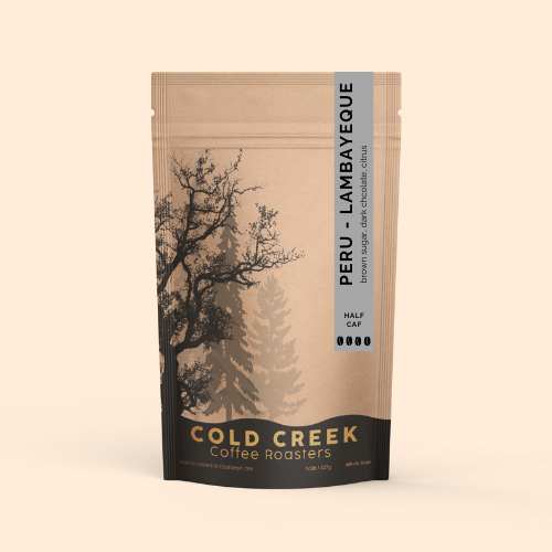 Bag of Cold Creek Coffee Swiss Water Decaf, Peru Lambayeque Cascadia Blend, Fairtrade and Organic-certified"