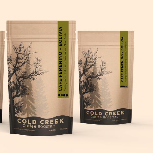 Cafe Femenino Bolivian coffee beans, single origin, Fair Trade, Organic, medium dark roast with almond, citrus, and cocoa notes.